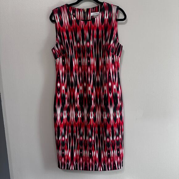 Calvin Klein Dresses & Skirts - Calvin Klein Printed Scuba Sheath Dress Size 12 Red Black Sleeveless Business